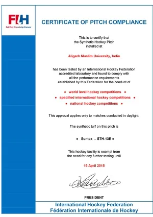Aligarh Muslim University FIH Pitch Certificate