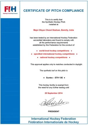 Bareilly FIH Pitch Certificate