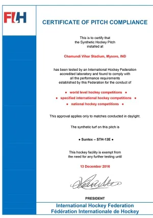 Mysore FIH Pitch Certificate
